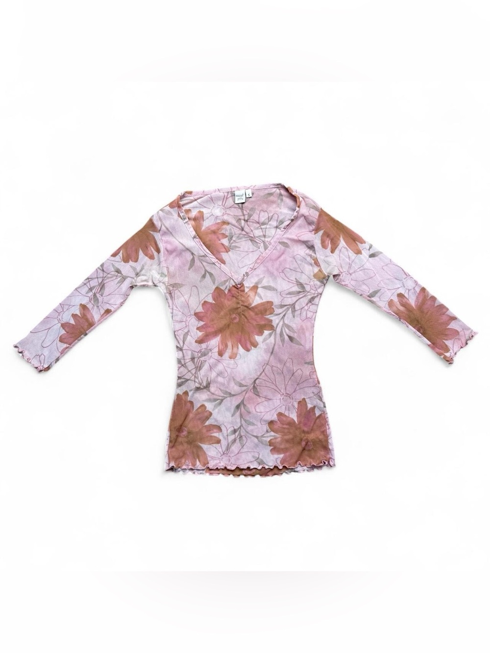 Sweet Pea Floral Sheer Mesh Top Pink Y2K Size Small